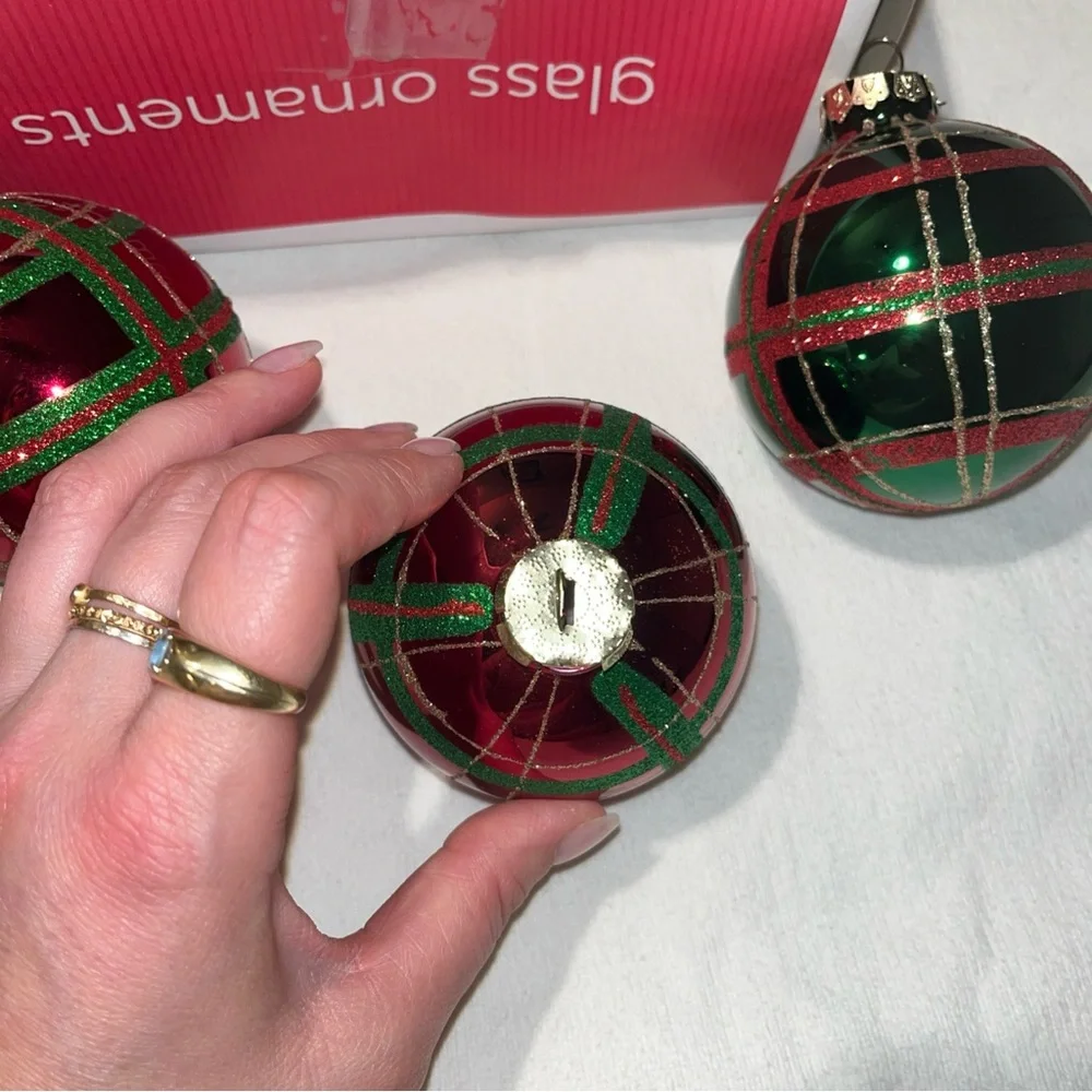 Vintage Festive Red and Green plaid Holiday Ornaments - Picture 8 of 10